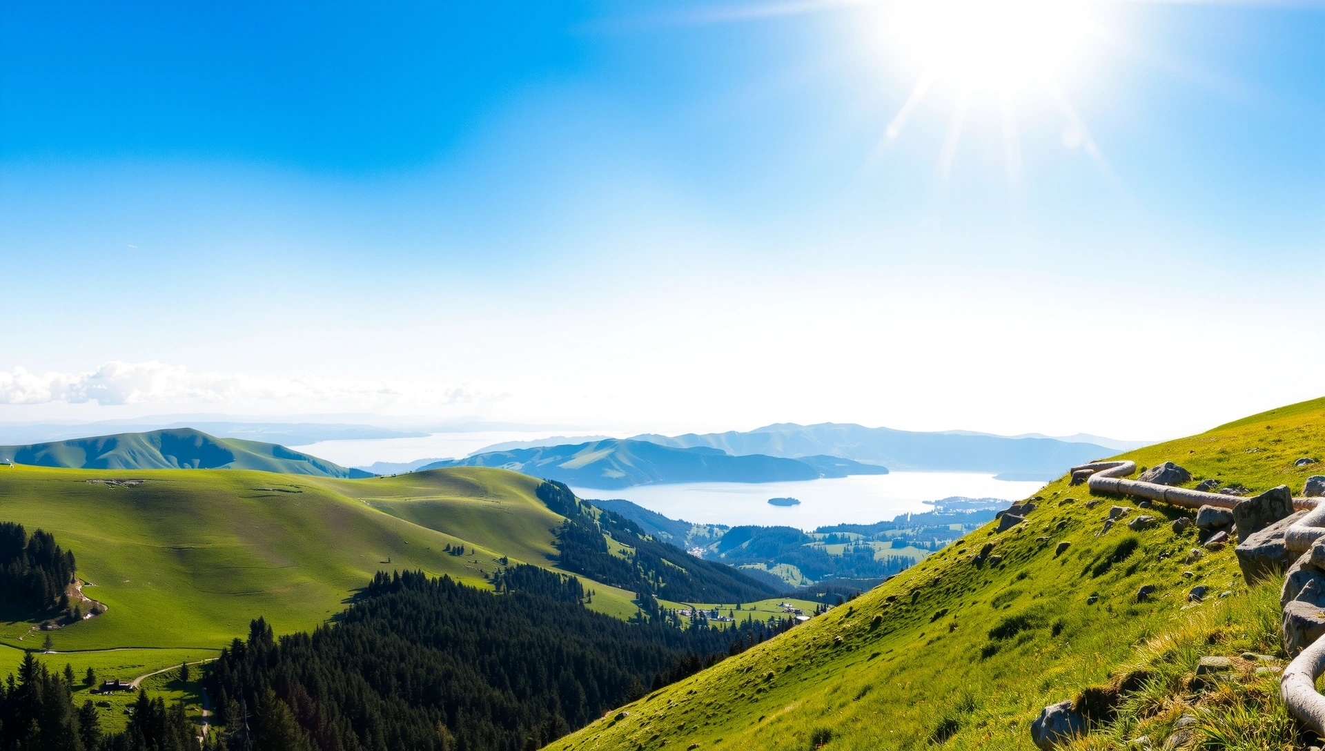 Serene landscape with lush greenery and clear skies, symbolizing health and nature